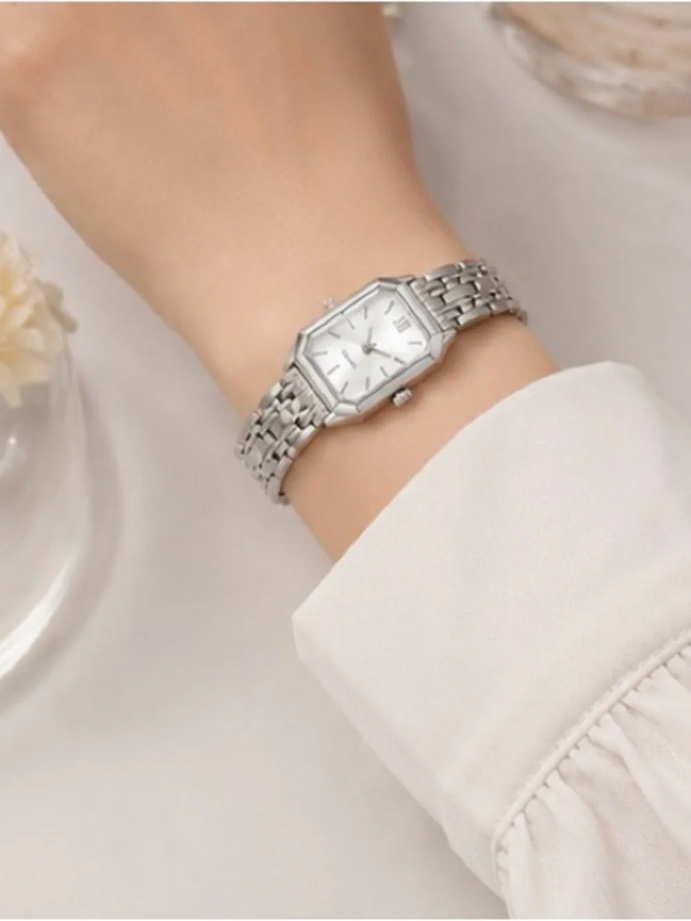 Women’s Silver Rectangle Bracelet Watch | Elegant Minimalist Quartz Wristwatch